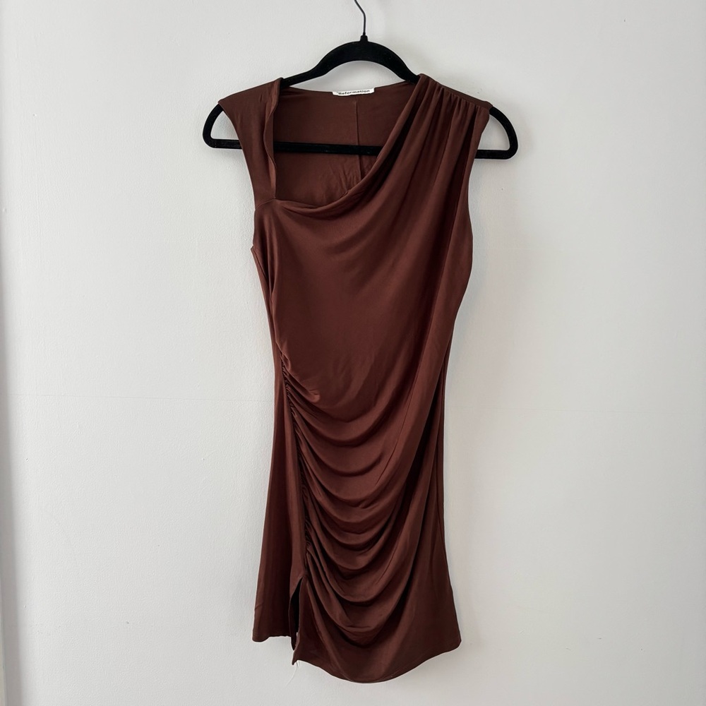 Reformation Brown Draped Mini Dress